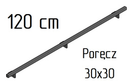poręcz ścienna schodowa 30x30mm SB-26/1 120cm wewnętrzna