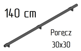 poręcz ścienna schodowa 30x30mm SB-26/1 140cm wewnętrzna