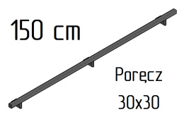 poręcz ścienna schodowa 30x30mm SB-26/1 150cm wewnętrzna