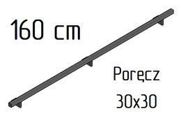 poręcz ścienna schodowa 30x30mm SB-26/1 160cm wewnętrzna