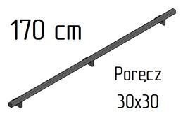 poręcz ścienna schodowa 30x30mm SB-26/1 170cm wewnętrzna