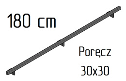 poręcz ścienna schodowa 30x30mm SB-26/1 180cm wewnętrzna