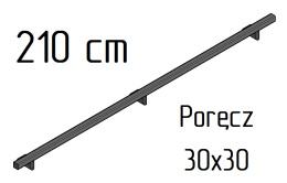 poręcz ścienna schodowa 30x30mm SB-26/1 210cm wewnętrzna