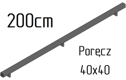 poręcz ścienna schodowa 40x40mm SB-26/2 200cm wewnętrzna