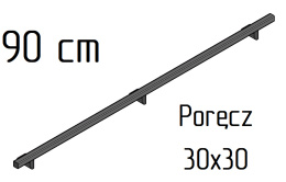 poręcz ścienna schodowa 30x30mm SB-26/1 90cm wewnętrzna