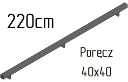 poręcz ścienna schodowa 40x40mm SB-26/2 220cm wewnętrzna