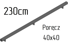 poręcz ścienna schodowa 40x40mm SB-26/2 230cm wewnętrzna