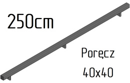 poręcz ścienna schodowa 40x40mm SB-26/2 250cm wewnętrzna