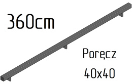 poręcz ścienna schodowa 40x40mm SB-26/2 360cm wewnętrzna